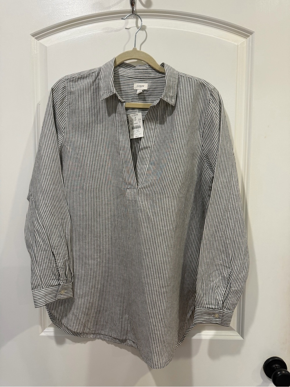 J. Crew Black and White Striped Tunic Shirt